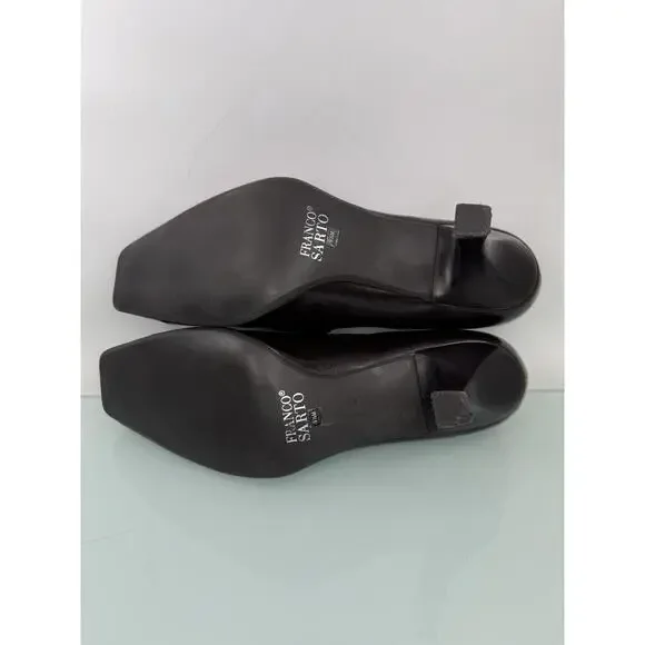 Vintage Franco Sarto Brown Leather Square Toe Kitten Heel Pumps 9.5M 90s Y2K - Picture 6 of 9